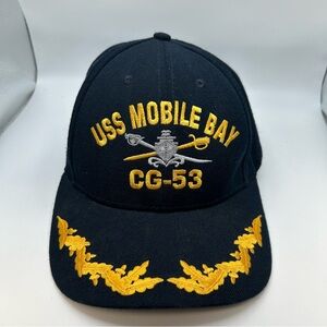 Vintage Official The Corps USS Mobile Bay CG 53 Black Cap Hat Made USA